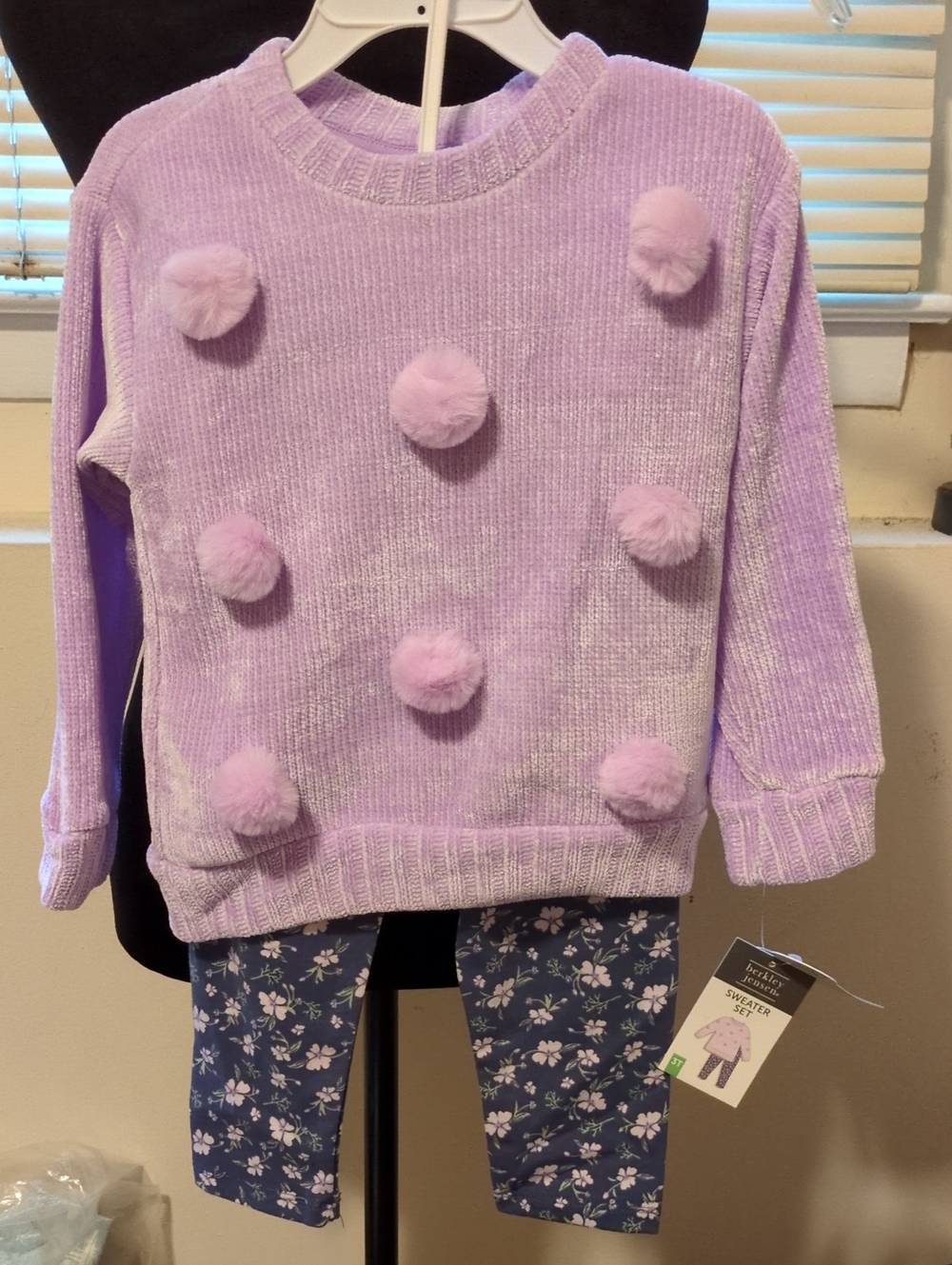 Berkley Jensen 2 PC Purple Pom-Pom Knit Cozy Pullover Sweater/Leggings Set 3T